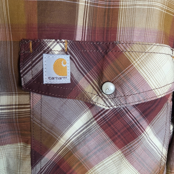 Carhartt Men's Casual Plaid Shirt - Red and Tan - Picture 4 of 7